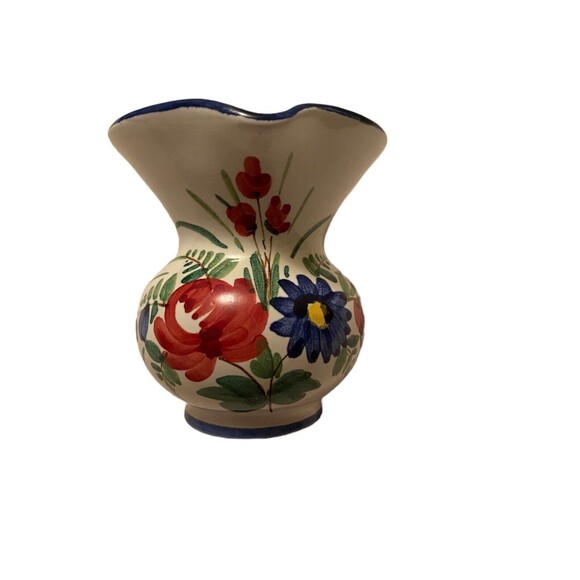 Santarelli Cream Pitcher Antique Made in Italy Floral Cream Blue Red - Picture 1 of 6